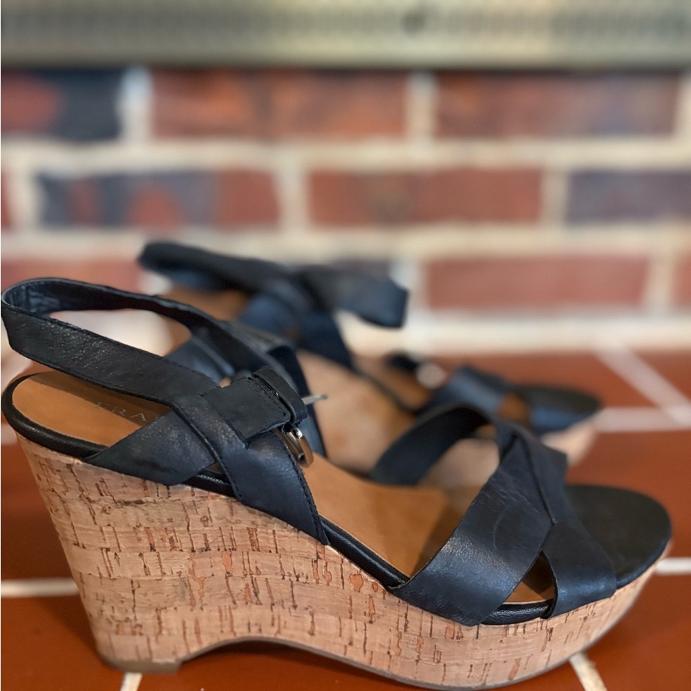 Franco Sarto Black Leather Wedges